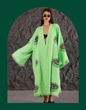Meraki Beach Eye Print Kimono Robe Green | Monsoon (UK)