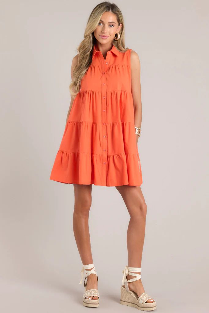 Throw The Dice Spice Orange Button Front Mini Dress | Red Dress