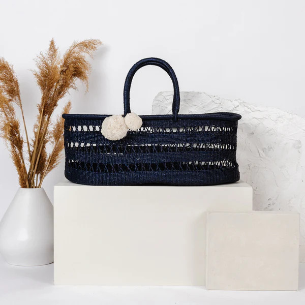 Midnight Navy Open WeaveNo HoodAfrican Moses Basket | Plum+Sparrow
