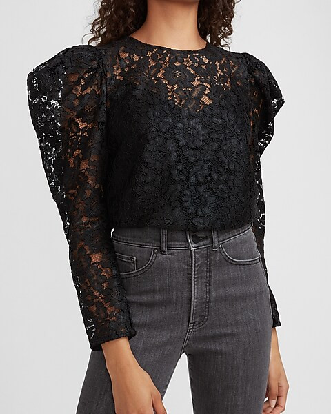 Lace Puff Sleeve Top | Express