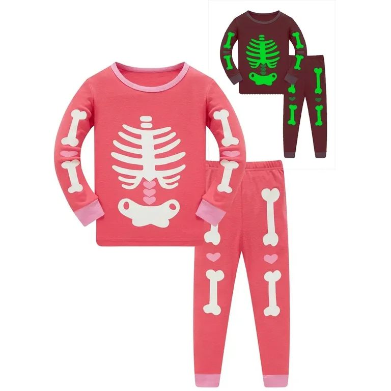 WIBACKER 1-10T Kids Girls Skeleton Pajamas Glow in the Dark 100% Cotton Sleepwear Toddler Girls S... | Walmart (US)