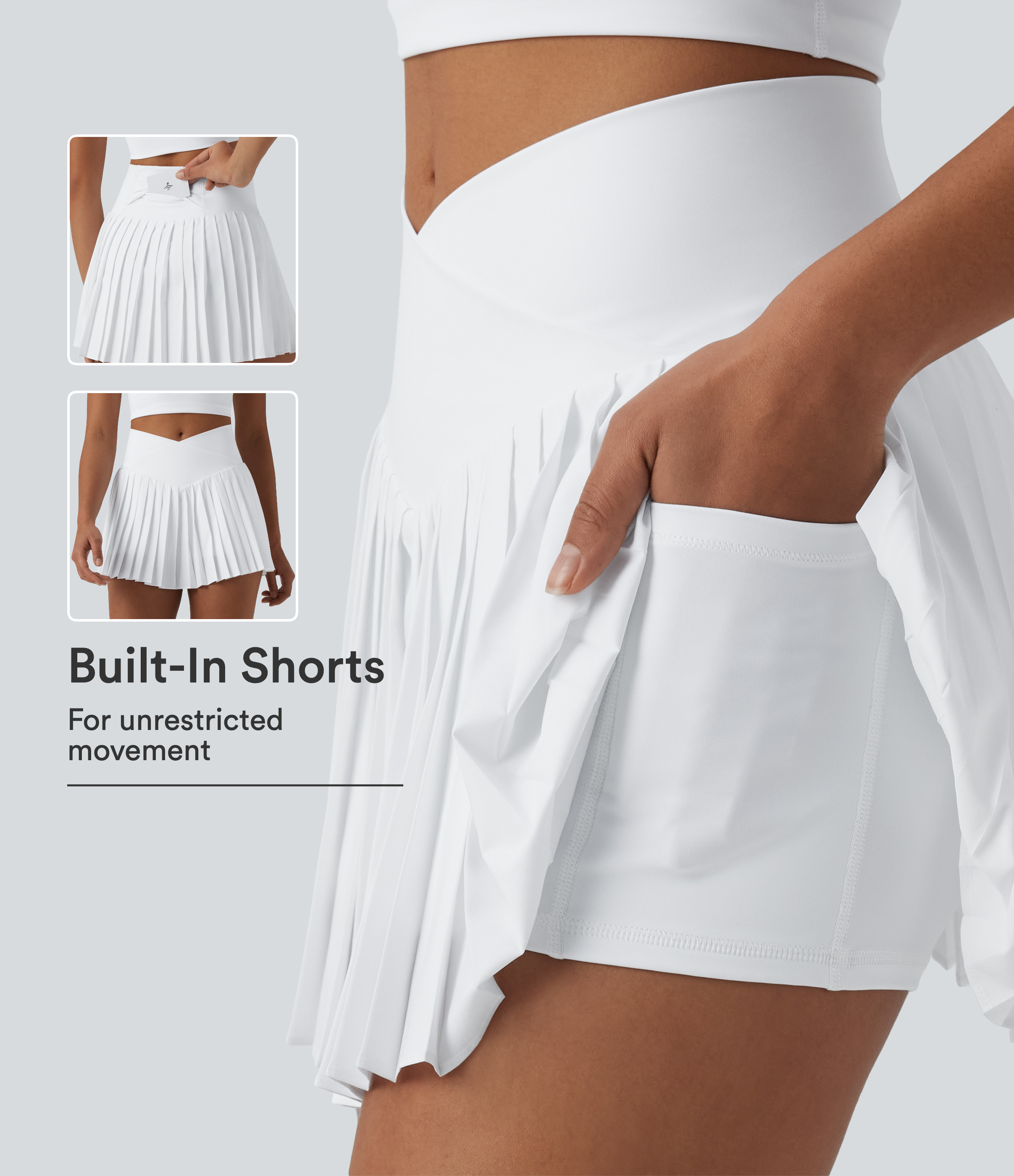 Breezeful™ Crossover High Waisted Pleated Mini 2-in-1 Quick Dry Tennis Skirt with Pockets | HALARA