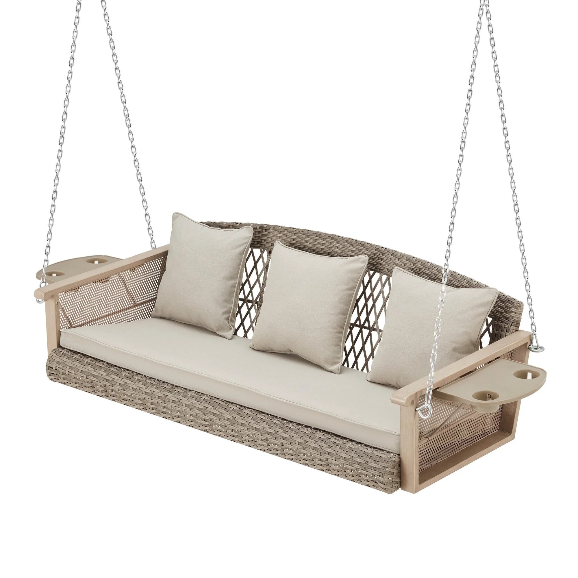 Homrest Wicker Porch Swing with Upgraded Cup Holder and Cushions, 55 Inch Beige | Walmart (US)
