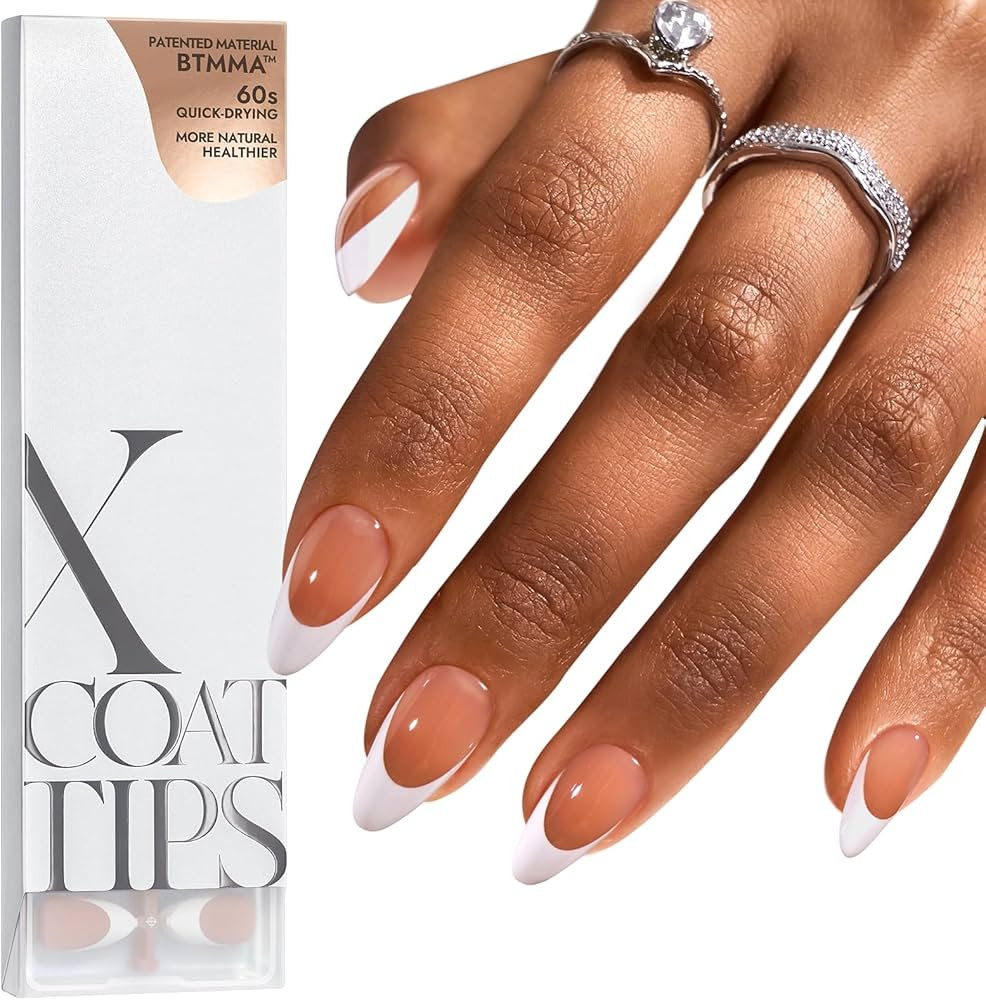 BTArtboxnails French Press on Nails - French Tip Press on Nails Brown Medium Almond XCOATTIPS Gel... | Amazon (US)