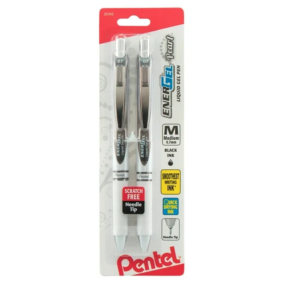 Pentel EnerGel Pearl Needle Retractable Liquid Gel Pen, 0.7mm, 2ct | Walmart (US)