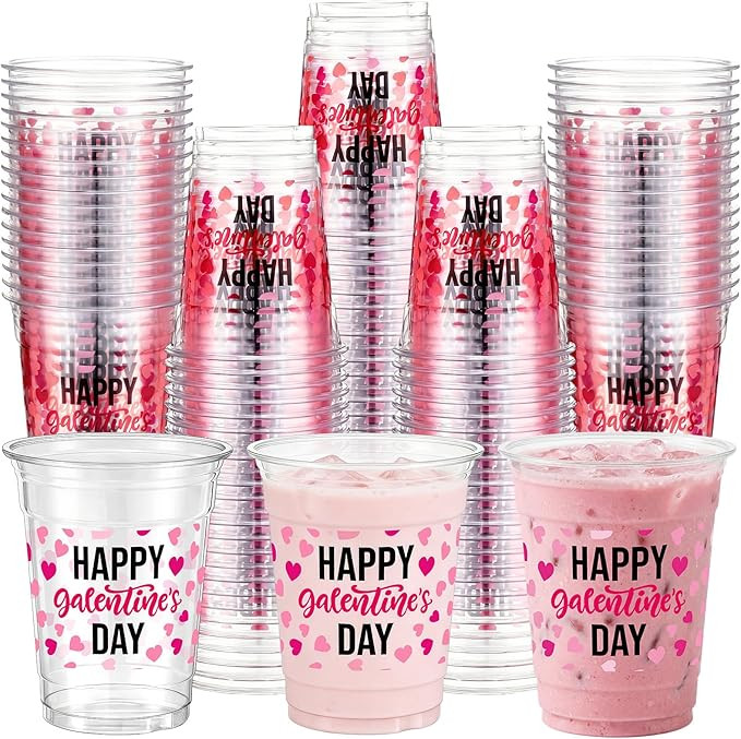60 Pcs 12oz Galentines Day Cups Pink Heart Plastic Disposable Cups Happy Galentines Day Design fo... | Amazon (US)