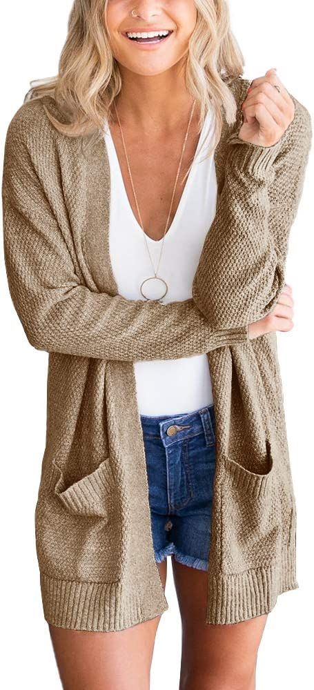 Goranbon Women's Cardigan Sweaters Open Front Long Sweater Knitted Coat with Pockets | Amazon (US)