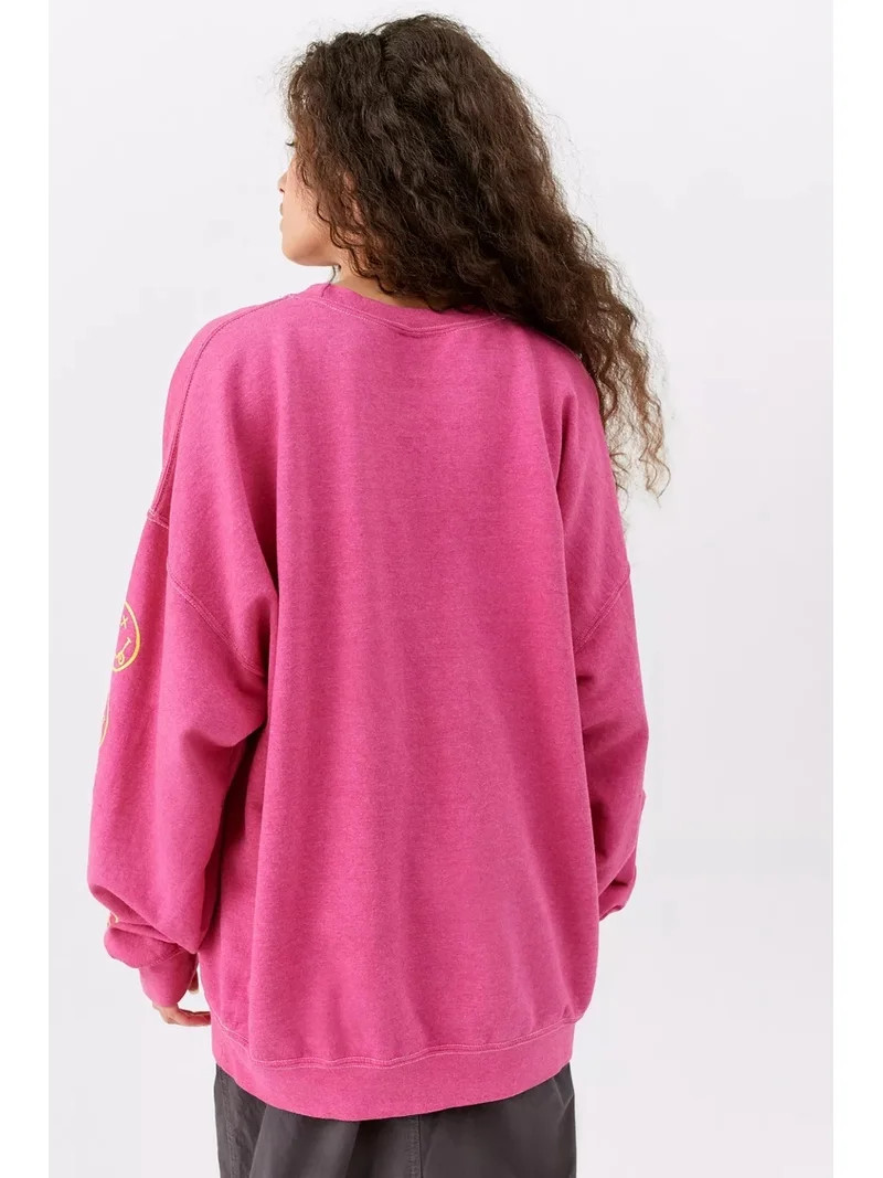 Urban Outfitters Women's Pink Oversized Sweatshirt Spiral Smile Face Crewneck Top NWOT (S/M, Pink... | Walmart (US)
