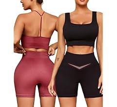 Workout Outfits Sets for Women 4 piece Seamless Backless Tank Sport Bra High Waist Short Yoga Gym... | Amazon (US)