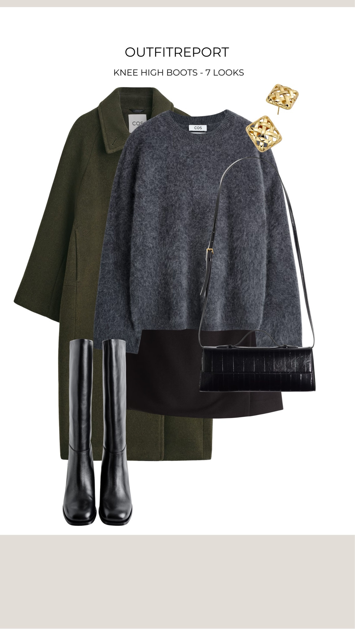 Knee high boots mini skirt grey jumper green khaki coat 

#LTKwinter #LTKeurope #LTKautumn