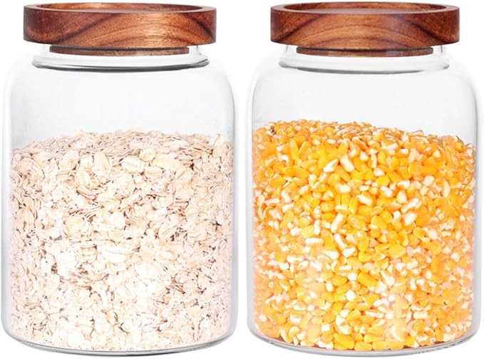 Glass Storage Jars with Airtight Lids, Set of 2 42 FL OZ (1250ml)coffee container with Wooden Lid... | Amazon (US)
