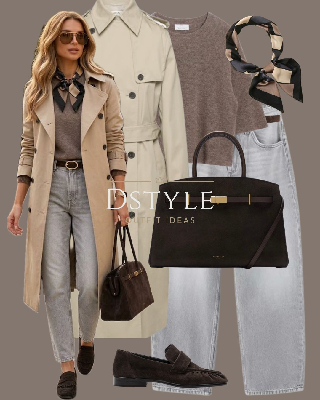 Neutral knit paired with light denim, dark brown suede loafers, and a printed neck scarf. 

tags: FrenchGirlStyle NeutralOutfits FallBasics CasualStyle 

 #LTKootd #LTKWorkwear