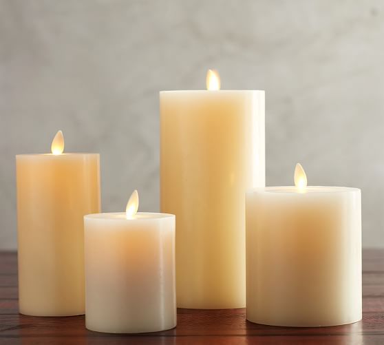 Premium Flickering Flameless Wax Pillar Candle - Ivory | Pottery Barn (US)