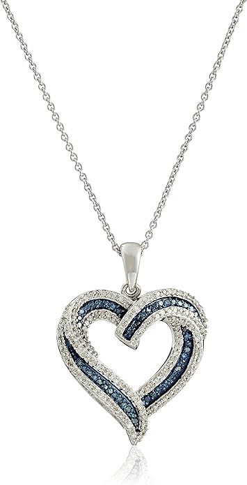 Amazon Collection Sterling Silver Blue and White Diamond Heart Pendant Necklace (1/2 cttw), 18" | Amazon (US)