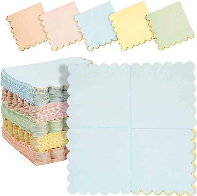 Sparkle and Bash Scalloped Rainbow Napkins with Gold Foil, Unicorn Party Decorations, 5 Pastel Co... | Amazon (US)