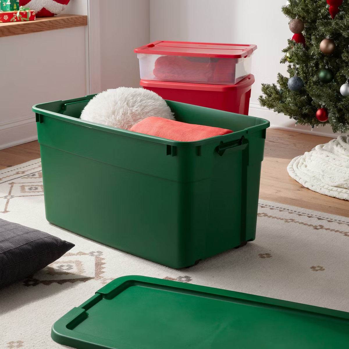 45gal Wheeled Latching Storage Tote - Regal Green Base + Lid + Latch - Brightroom™: Plastic, Un... | Target