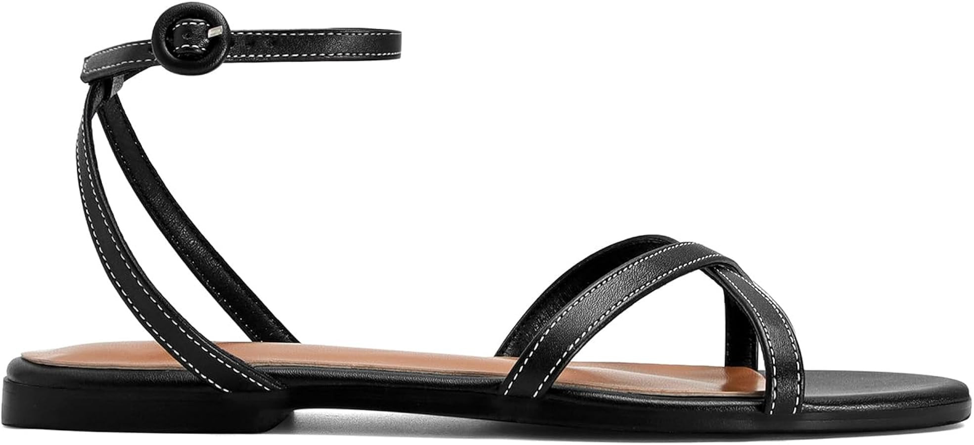 Flat Sandals for Women Buckle Strap Gladiator Square Open Toe Comfortable Beach Summer Sandals | Amazon (US)