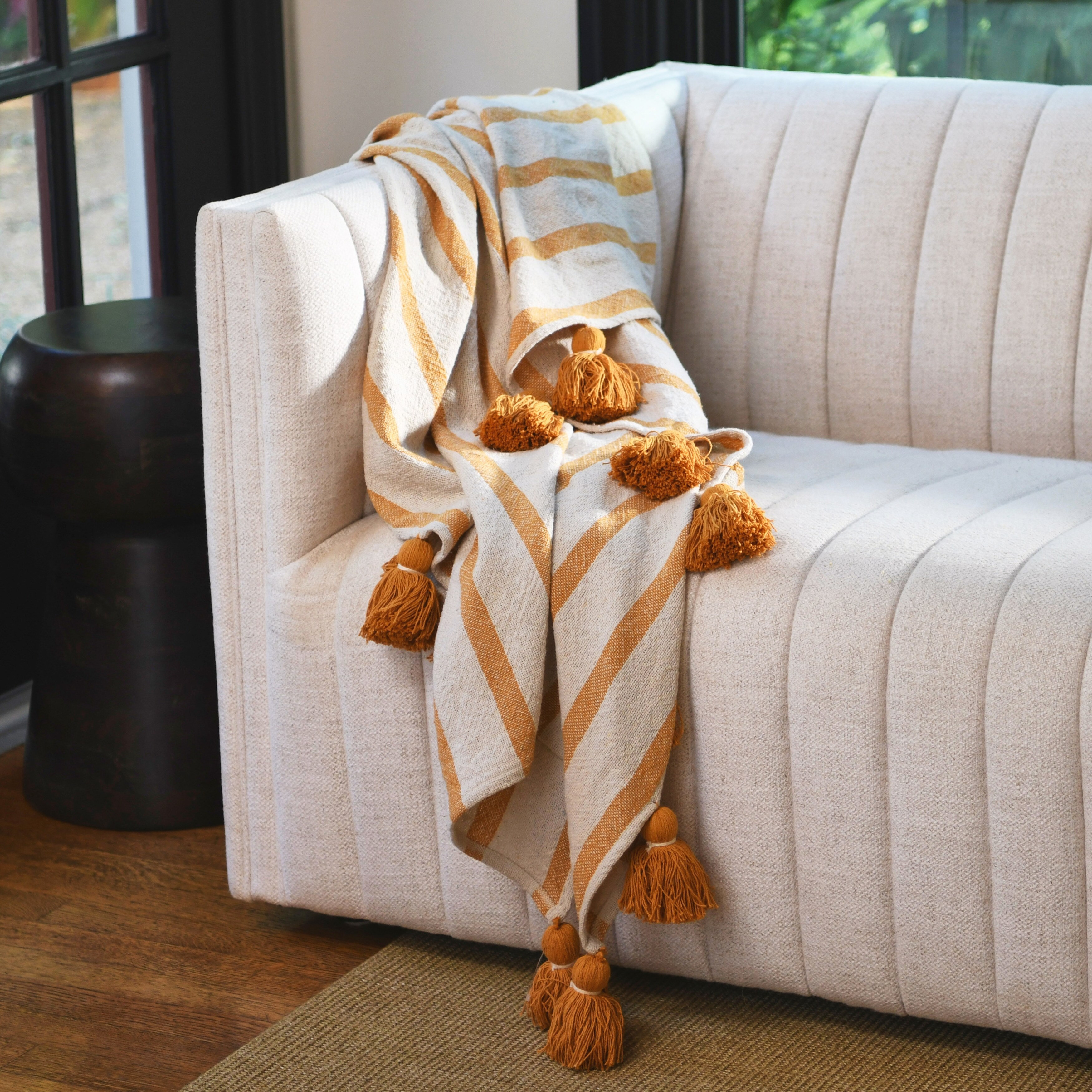 Striped Cotton Throw Blanket with Tassels | Bed Bath & Beyond