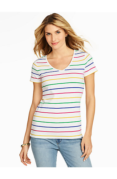 Cotton V-Neck Tee - Stripes | Talbots