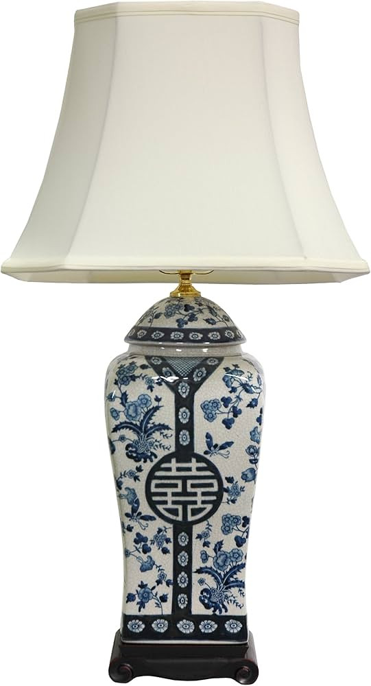 Oriental Furniture 26" Floral Blue & White Vase Lamp | Amazon (US)