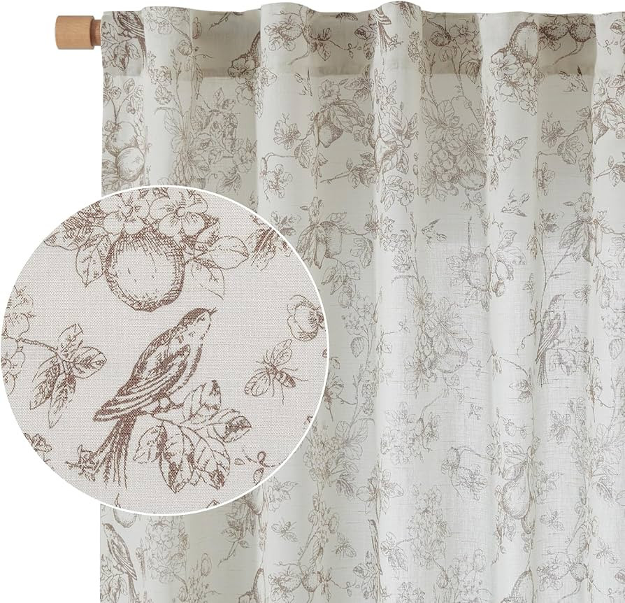 Vangao Linen Blend Floral Curtains for Living Room 96 inches Long Taupe Drapes Back Tab Light Fil... | Amazon (US)