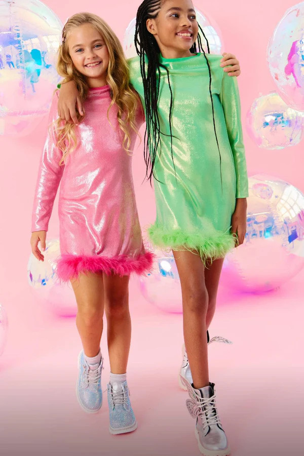 Shimmering Metallic Feather Dress | Lola + The Boys