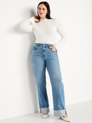 Mock-Neck Lettuce-Edge Rib Top | Old Navy (US)