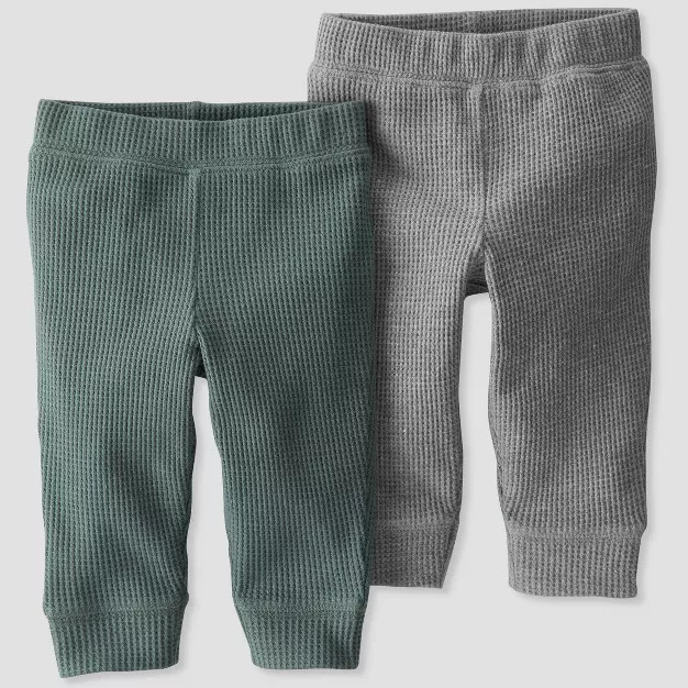Baby 2pk Organic Cotton Waffle Pants - little planet by carter's Gray/Sage Green | Target