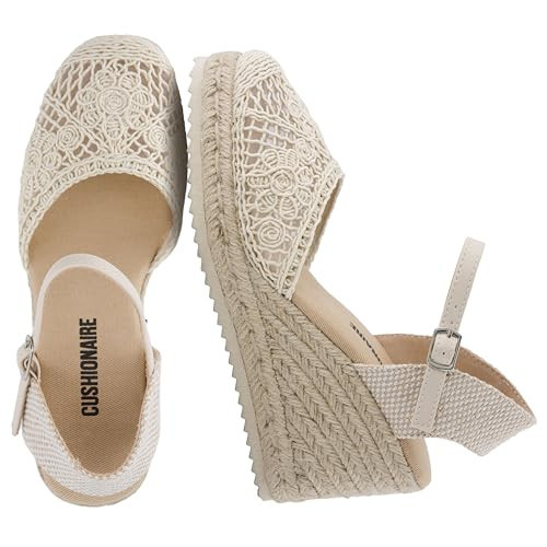 CUSHIONAIRE Flora Platform Espadrilles for Women, Dressy Wedge Closed Toe Sandals with Ankle Strap and Cushioned Footbed, NATURAL 11 | Amazon (US)