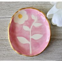 Floral Jewelry Dish, Ring Holder, Pink Botanical, Flower, Hand Painted Art Pottery, Plant Lover Gift, Bloom | Etsy (US)