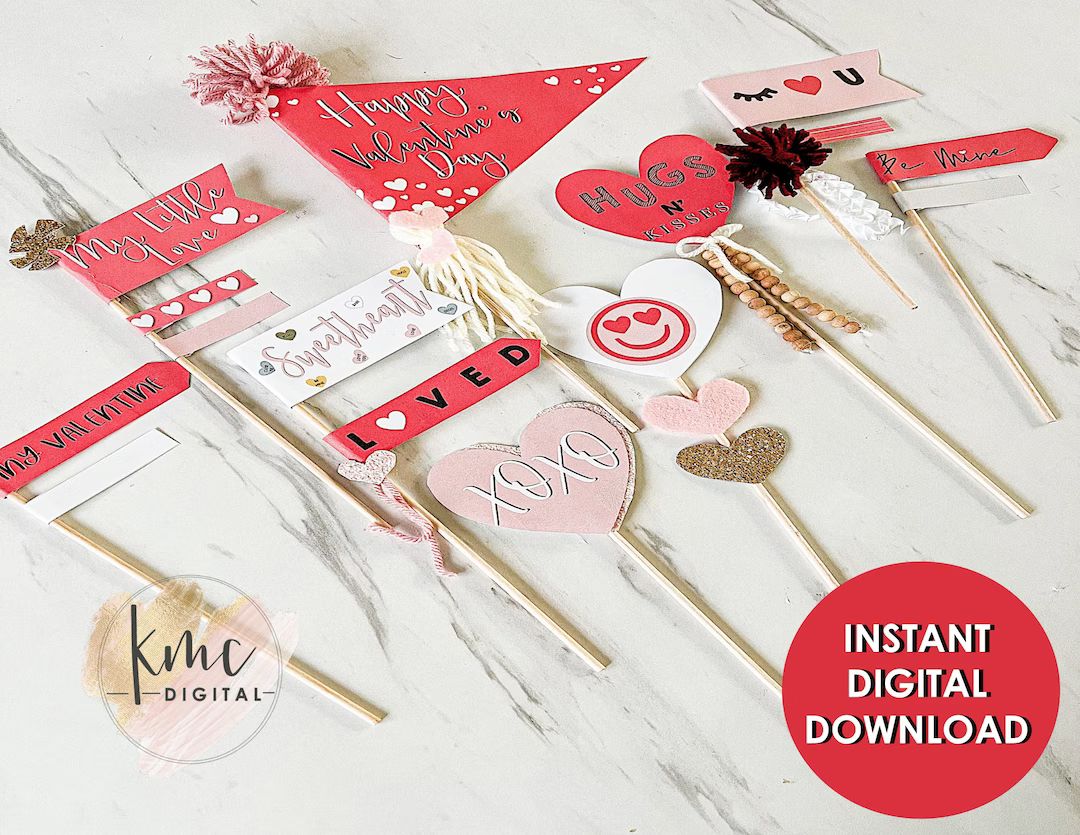 Valentine's Day Basket Flags / Printable Valentine Flags/ Valentine Basket Decor/ Valentine Penna... | Etsy (US)