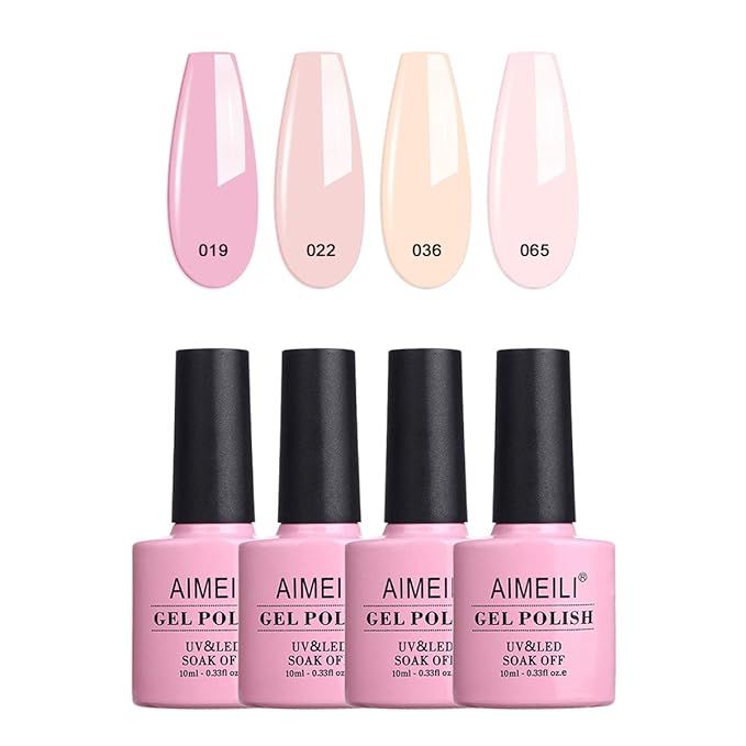 AIMEILI Soak Off UV LED Gel Nail Polish Natural Sheer Pink Color Gel Set Of 4pcs X 10ml - Kit Set... | Amazon (US)