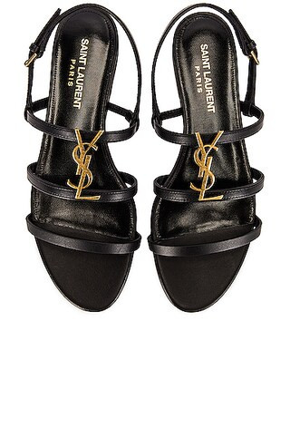 Saint Laurent Cassandra Leather Flat Sandals in Nero - Black. Size 40.5 (also in 35). | FWRD 