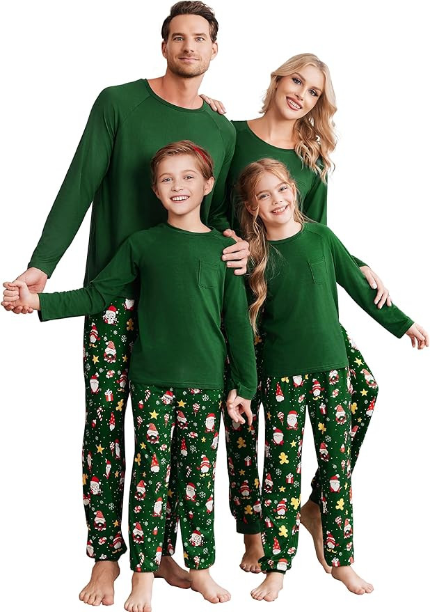 Ekouaer Family Matching Pajamas Christmas Sleepwear Long Sleeve Sleep Shirt with Plaid Pants Soft... | Amazon (US)