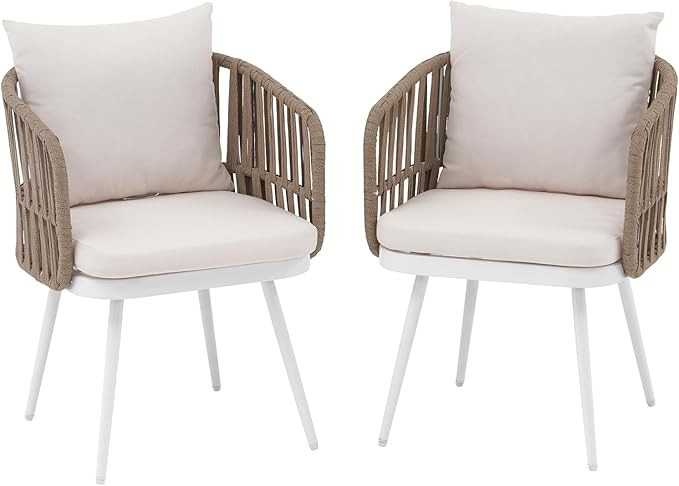 Patio Dining Chairs Set of 2, Woven Rope Outdoor Dining Chairs | 2 Piece Metal Dining Chairs, All... | Amazon (US)