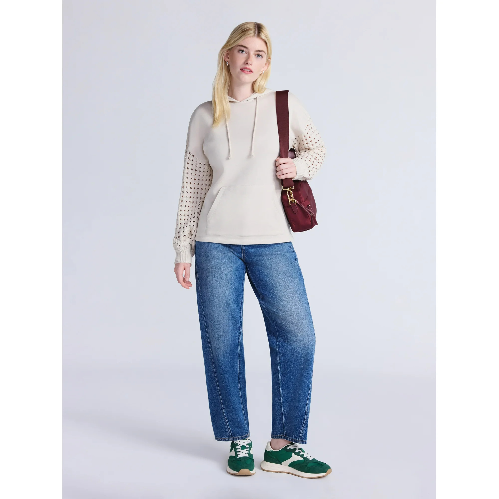 Time and Tru Women's Fleece Hoodie with Crochet Long Sleeves, Sizes XS-XXXL | Walmart (US)