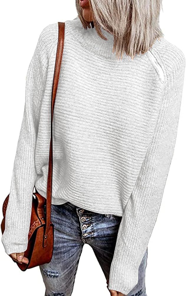 BTFBM Women Casual Long Sleeve Turtleneck Sweaters Oblique Quarter Zip Solid Color Cute Knit Ribb... | Amazon (US)