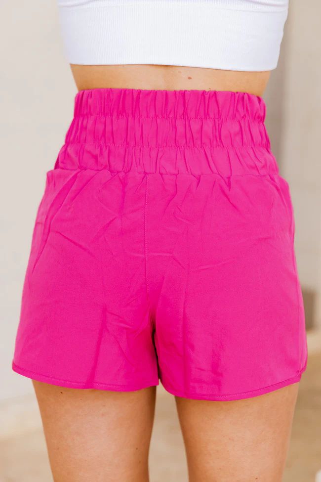 Errands To Run Solid Hot Pink High Waisted Athletic Shorts | Pink Lily