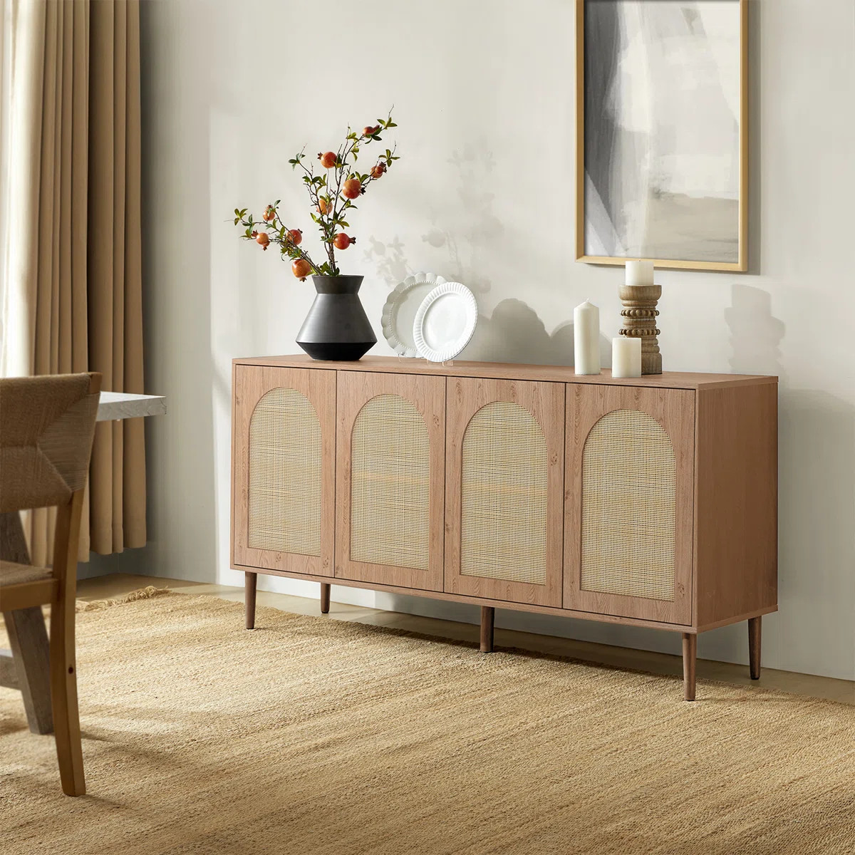 Emily Farmhouse 63"W Rattan Sideboard with Adjustable Shelves | Wayfair North America