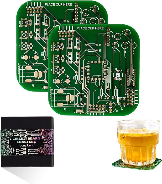 Coasters for Drinks in PCB-Design Green Coasters Decor with Immersion Gold Circuit Board for Coff... | Amazon (US)