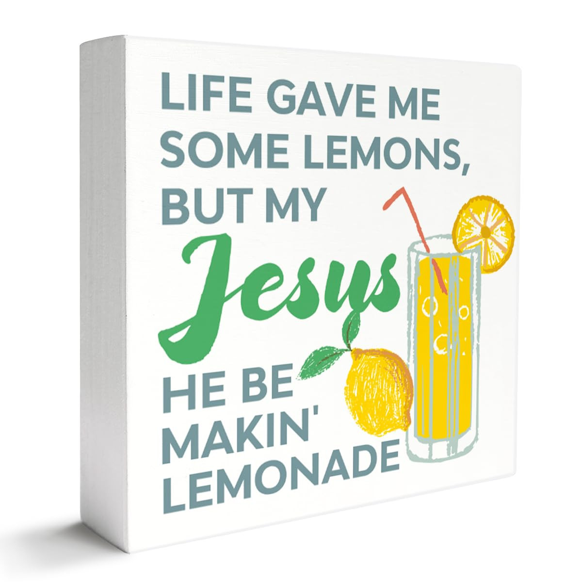 Christian Desk Decor Sign, Italy Italian Lemon Home Office Religious Decor Scripture Bible Verse Desk Decoration Christian Christening Baptism Gifts for Women Men, Jesus He Be makin' Lemonade | Amazon (US)