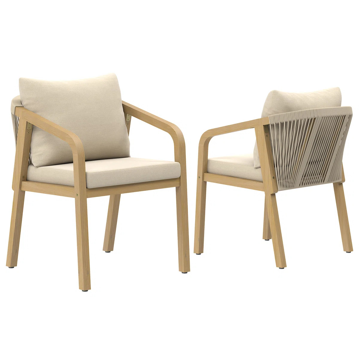 Itzabelle All Weather Acacia Wood Outdoor Dining Chairs with Water-Resistant Cushions and Rattan ... | Wayfair North America