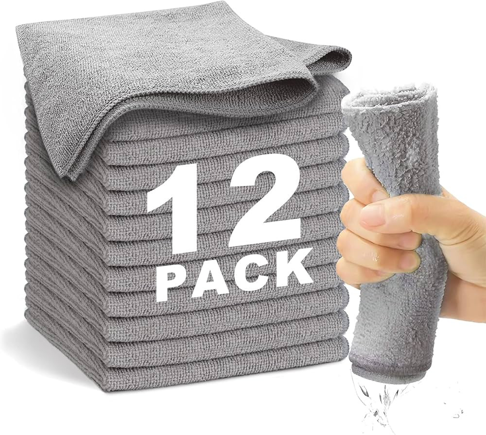 WEAWE Microfiber Cleaning Cloth Grey-12Pcs (13x13 inch) 2100 Series Ultra Soft Highly Absorbent R... | Amazon (US)