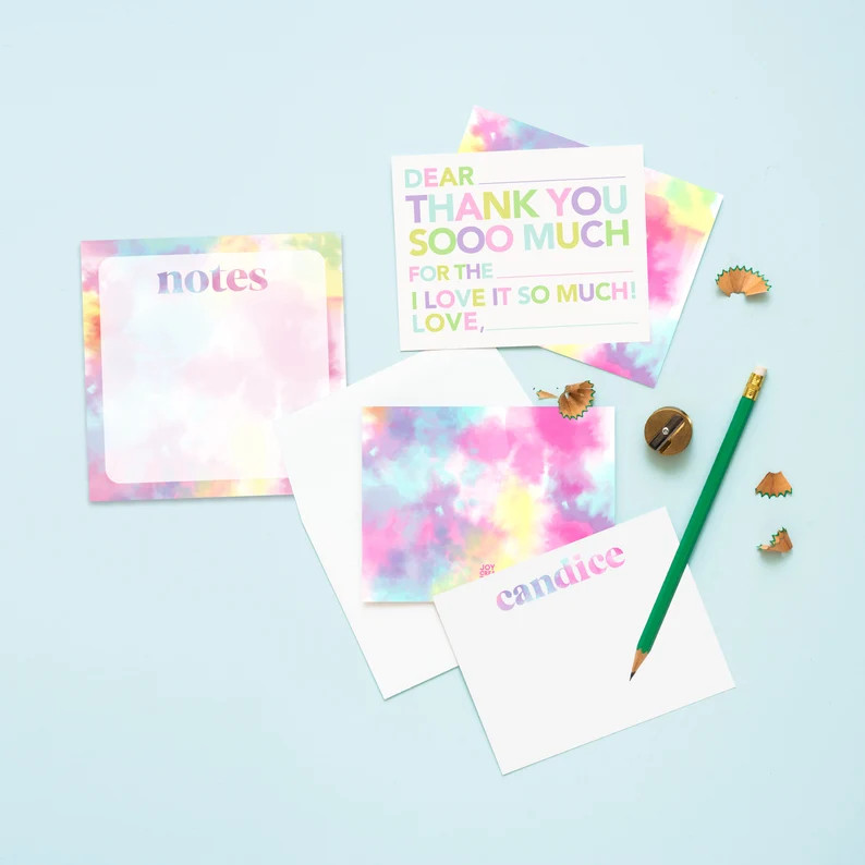 Tie Dye Collection Thank You Notes for kids, Fill in the blank thank you notes, Gift appreciation... | Etsy (US)