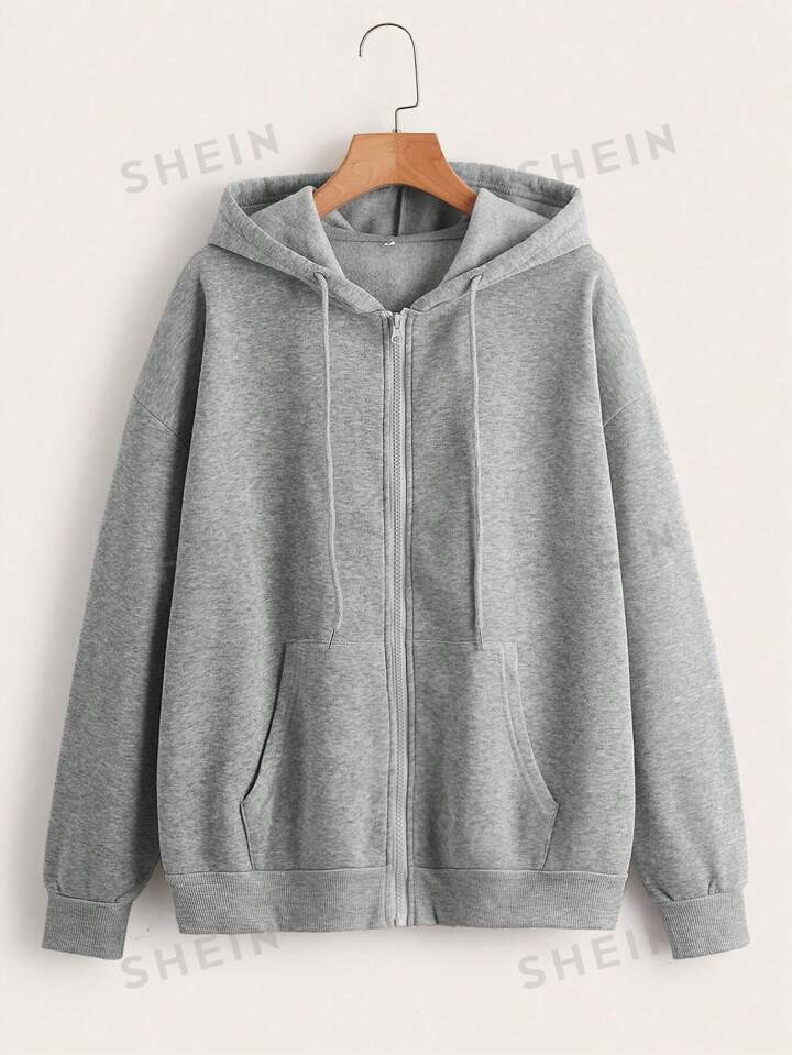 Solid Zip Up Drawstring Thermal Lined Hoodie | SHEIN
