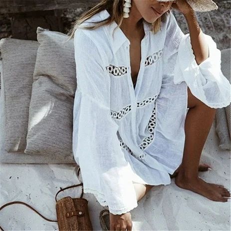 Womens Beachwear Summer Swimwear Bikini Beach Wear Cover Up Kaftan Ladies White Dress S-XL | Walmart (US)