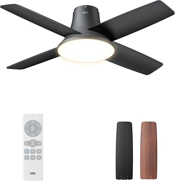 Dreo Ceiling Fans with Lights, 44'' Low Profile Black Ceiling Fan with Remote Control for Bedroom... | Amazon (US)
