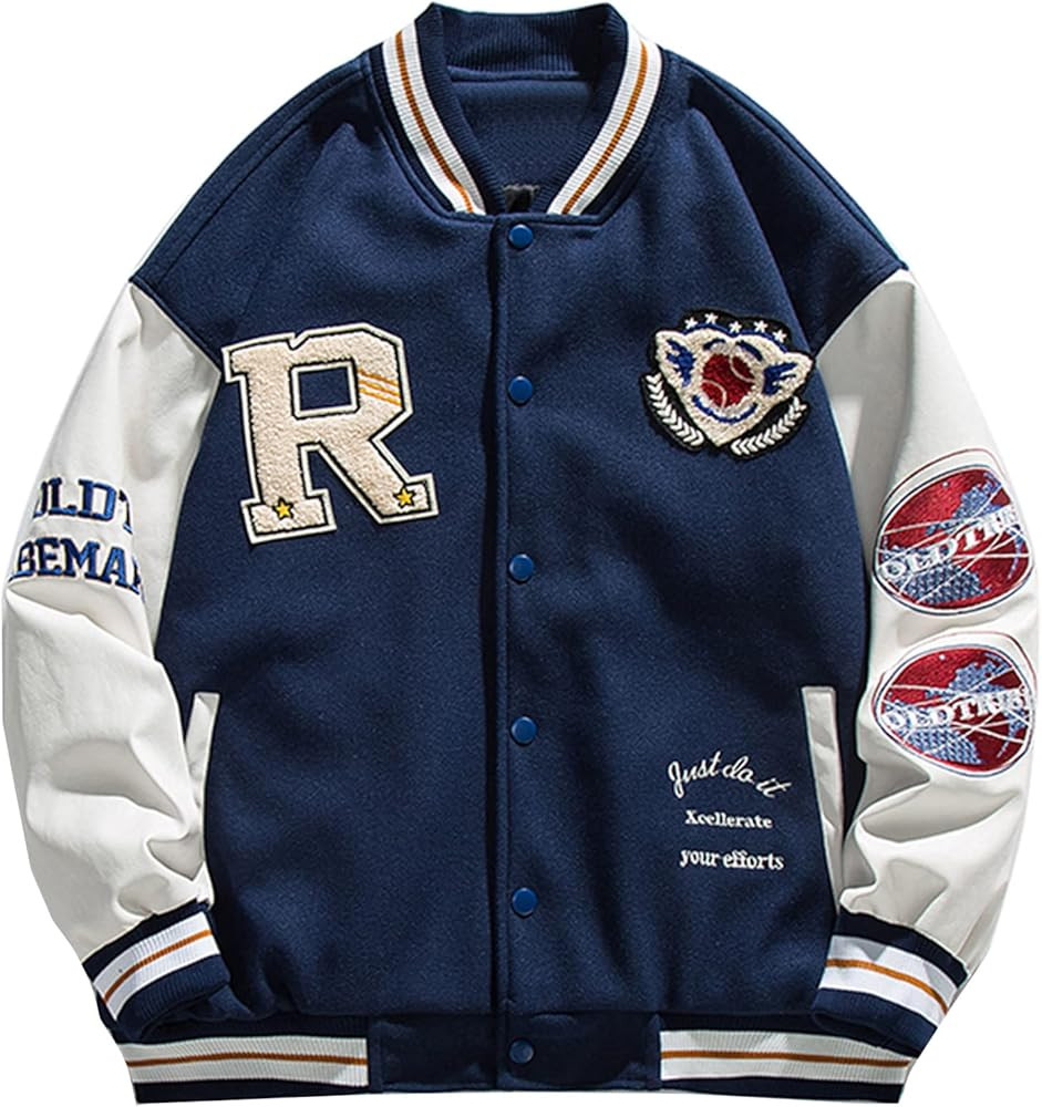 Aelfric Eden Men's Letter Foaming Love Print Varsity Jacket Vintage Graphic Baseball Jacket Unisex C | Amazon (US)