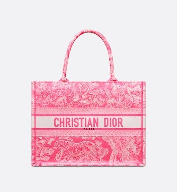 Medium Dior Book Tote Fluorescent Pink Toile de Jouy Reverse Embroidery (36 x 27.5 x 16.5 cm) | D... | Dior Beauty (US)