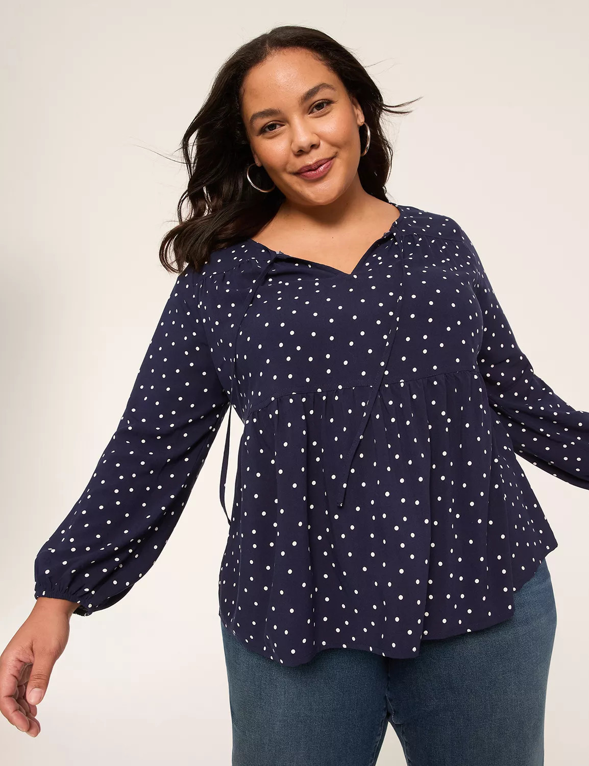 Bracelet-Sleeve Printed Babydoll Blouse | Lane Bryant (US)
